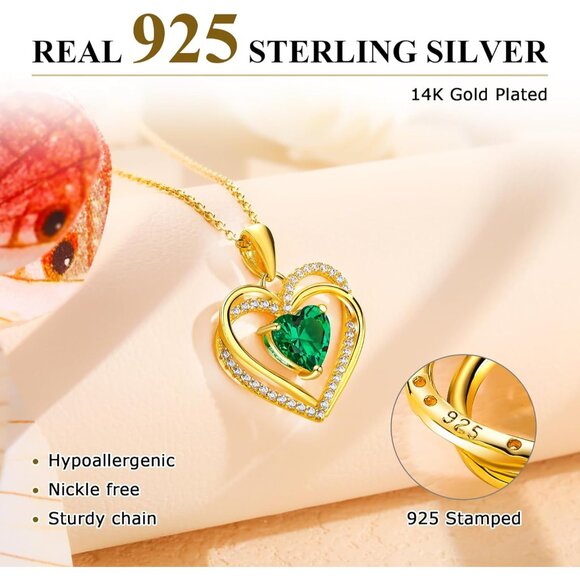 Elegant Sterling Silver 18in Birthstone Necklace with 3 Heart Pendant & Interloc - Picture 5 of 8